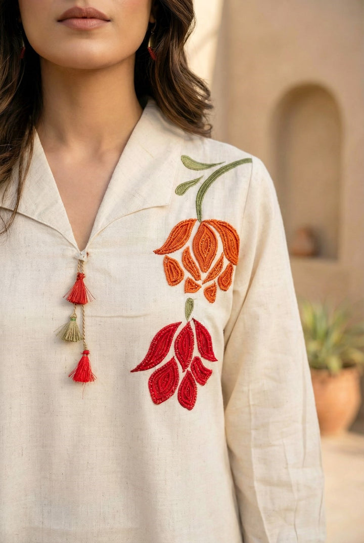 Sargi Harp embroidery Cotton kurta pant set