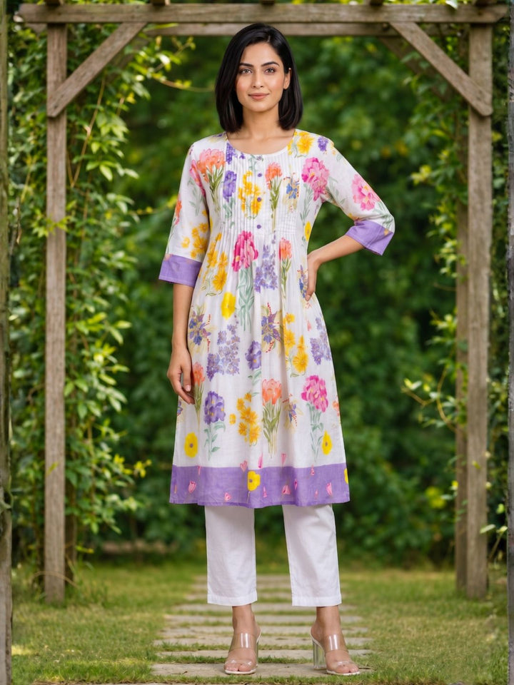 Hemal orchid Floral Cotton Kurta Pant Set