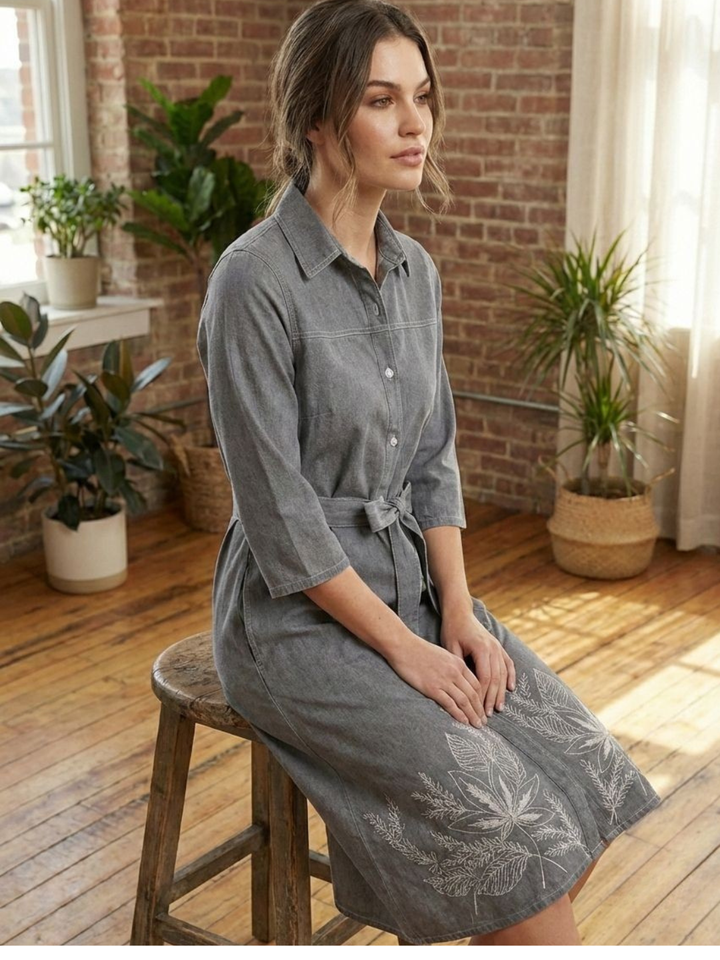 Prisha pebble denim embroidery dress