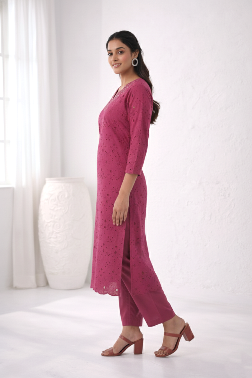 LIPIKA ORCHID SCHIFFLI COTTON CO-ORD SET