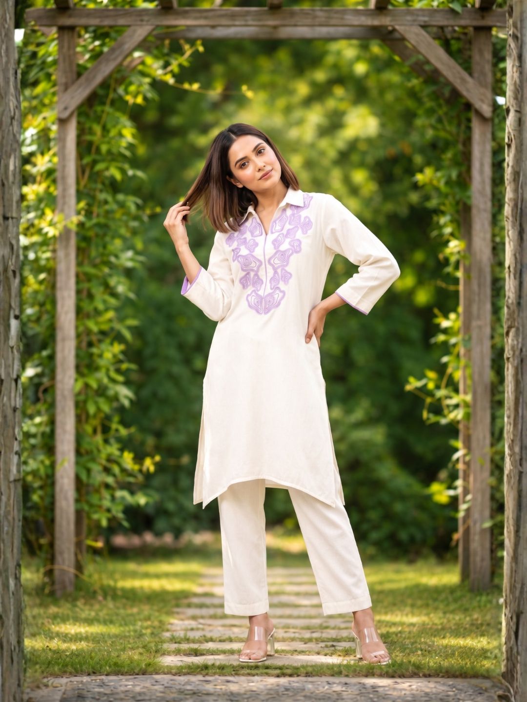 Bela Lavender Embroidered Kurta Pant Set
