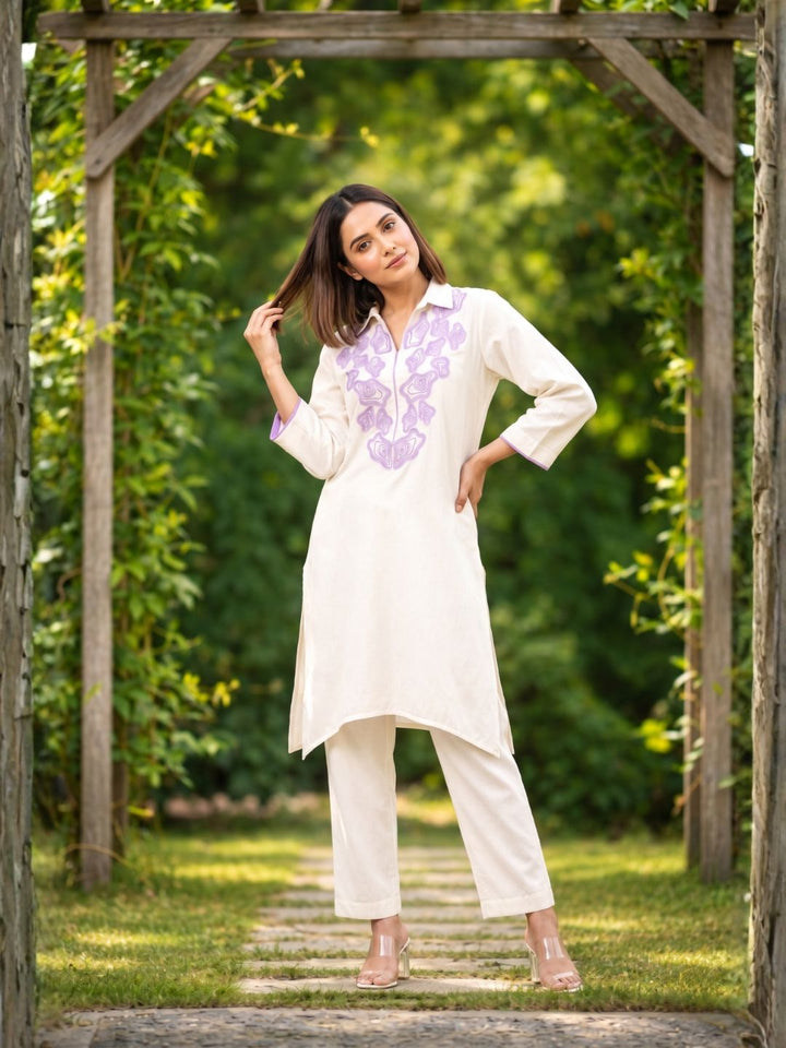 Bela Lavender Embroidered Kurta Pant Set