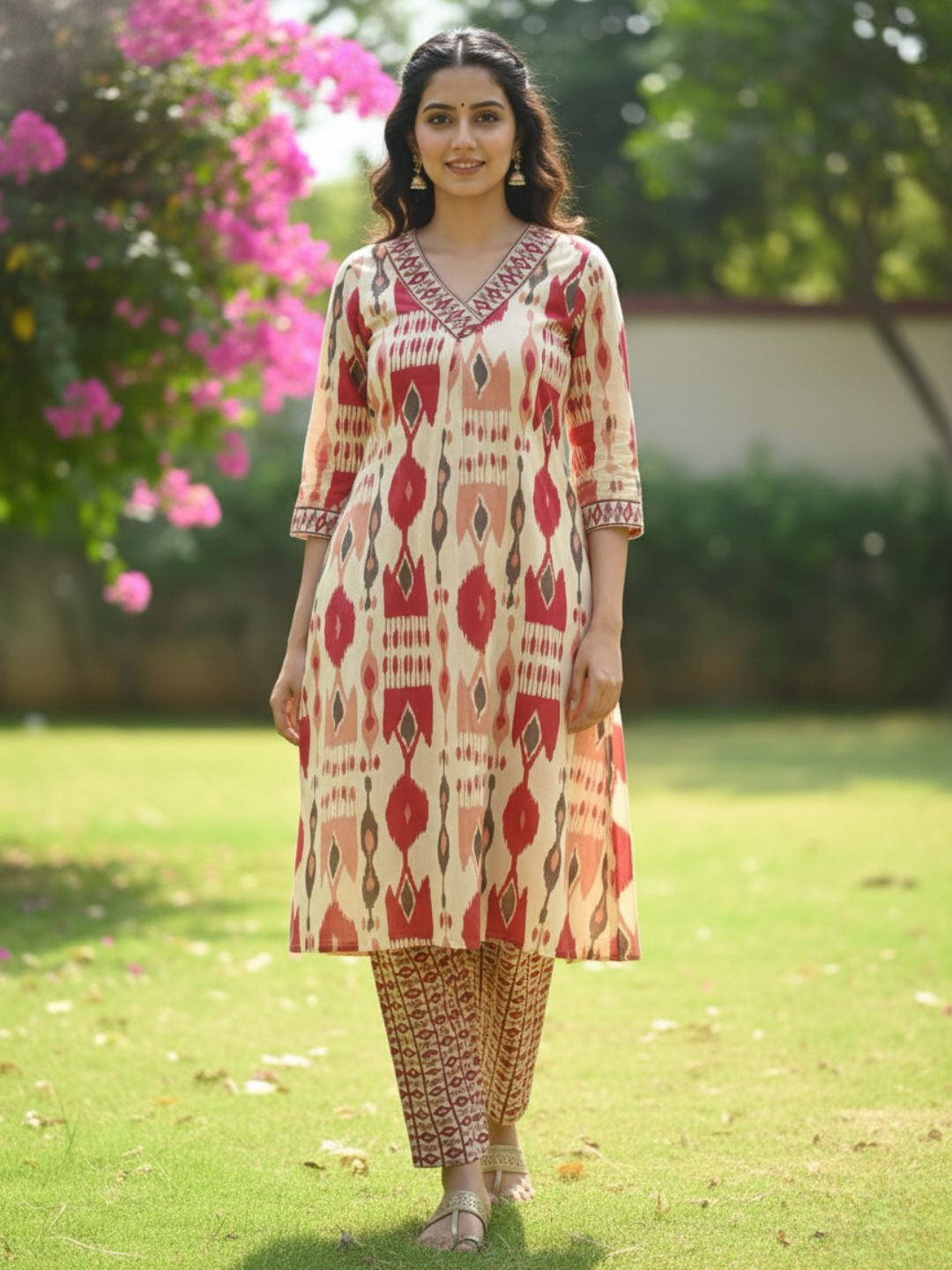 SASHA CORAL PRINTED KURTA PANT SET