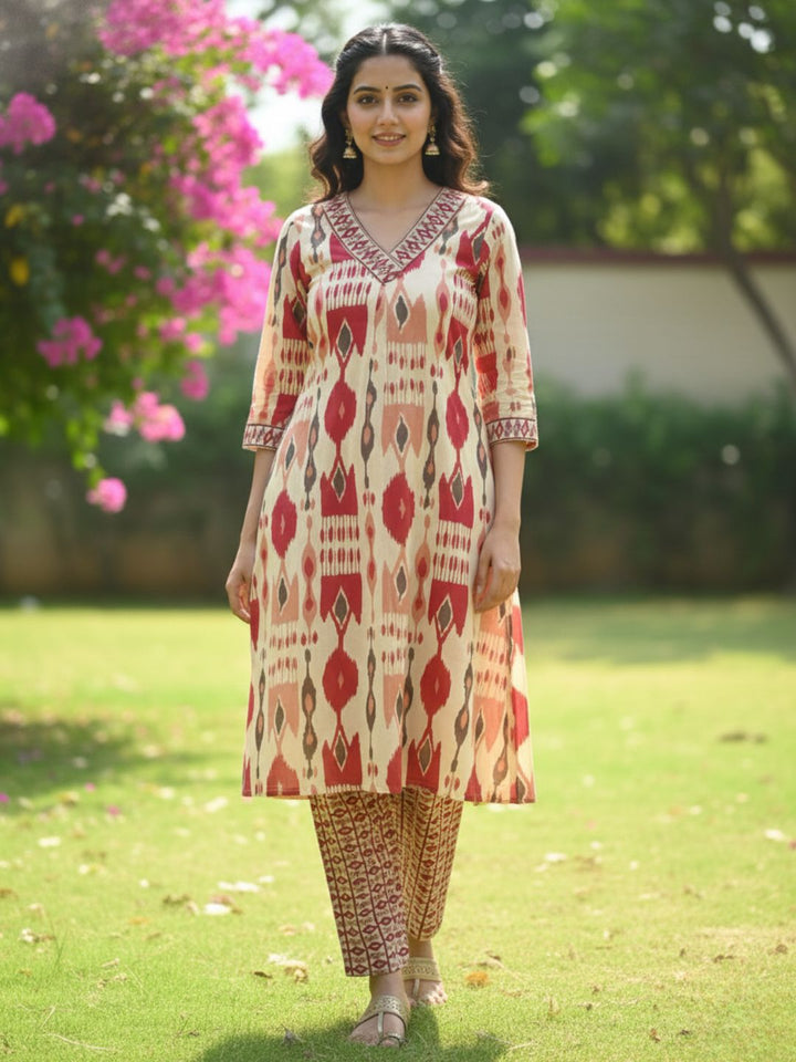 SASHA CORAL PRINTED KURTA PANT SET