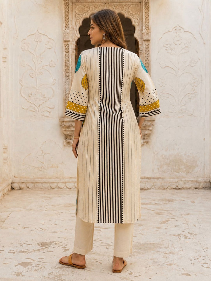 Virosh canary printed cotton kurta pant set