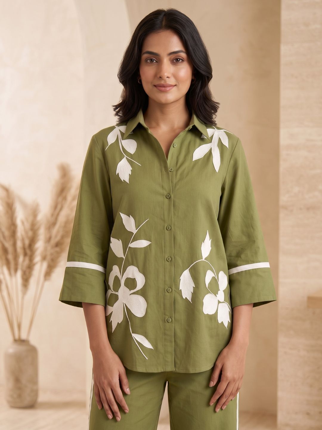 Ridhika moss  applique cotton co-ord set