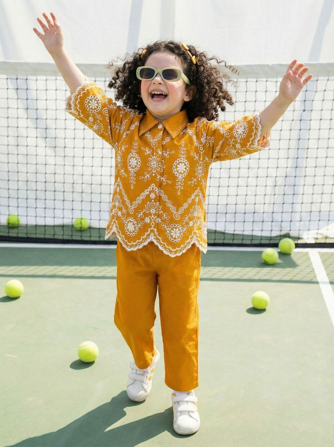 Joy apricot schiffli cotton co-ord set