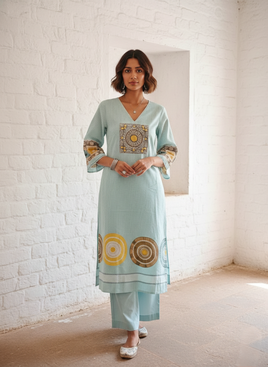 Virosh softblue cotton kurta pant set