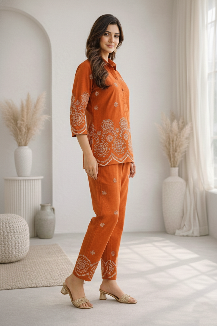 Abira Rust Embroidered Co-ord Set