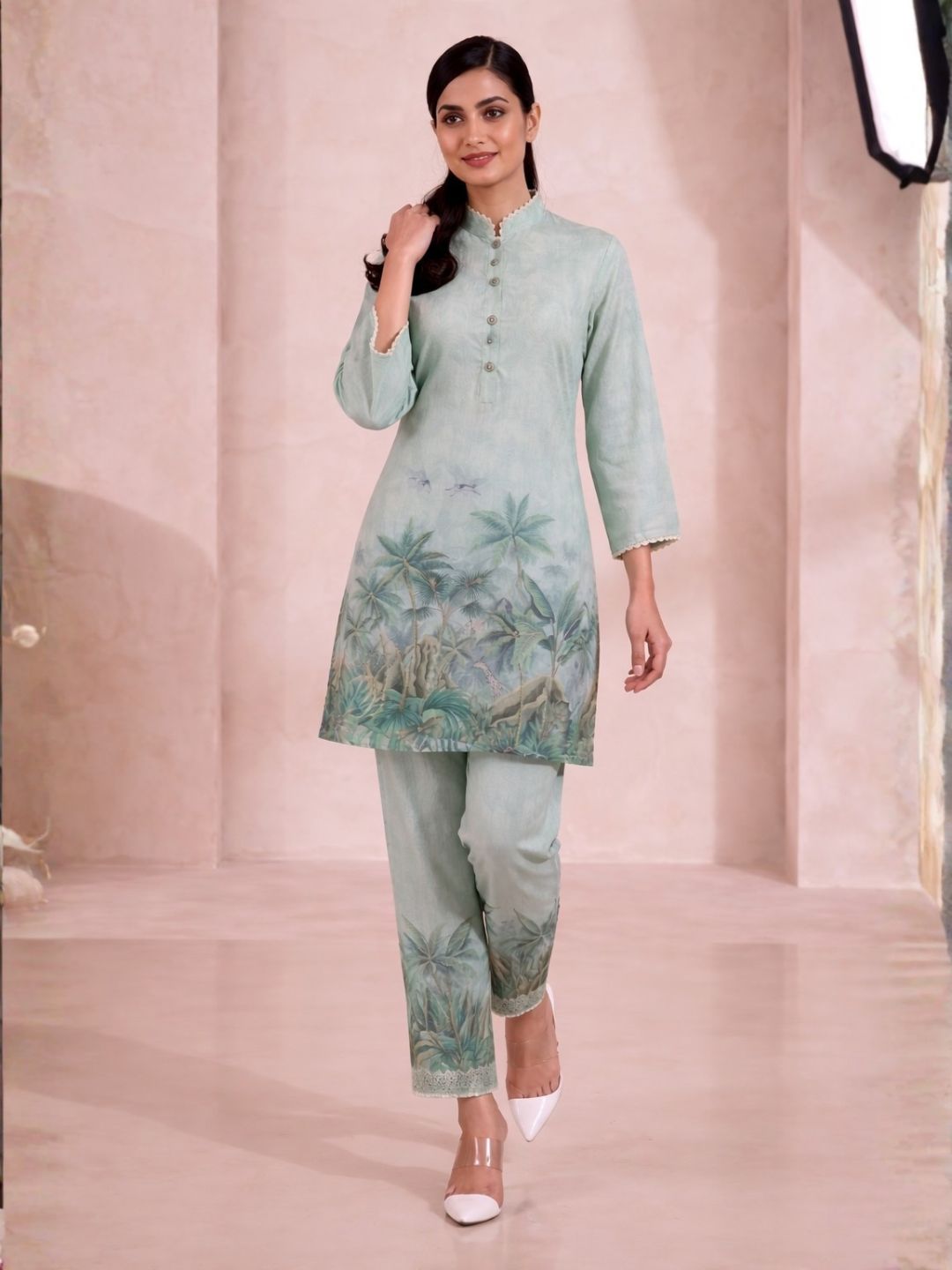 Shanti Minty Printed Work Co-ord Set