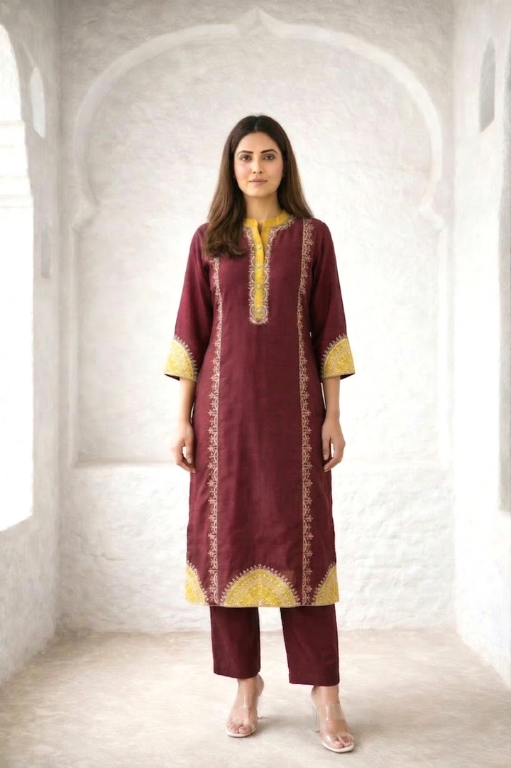 Nabha Wine Printed Work Suit Set
