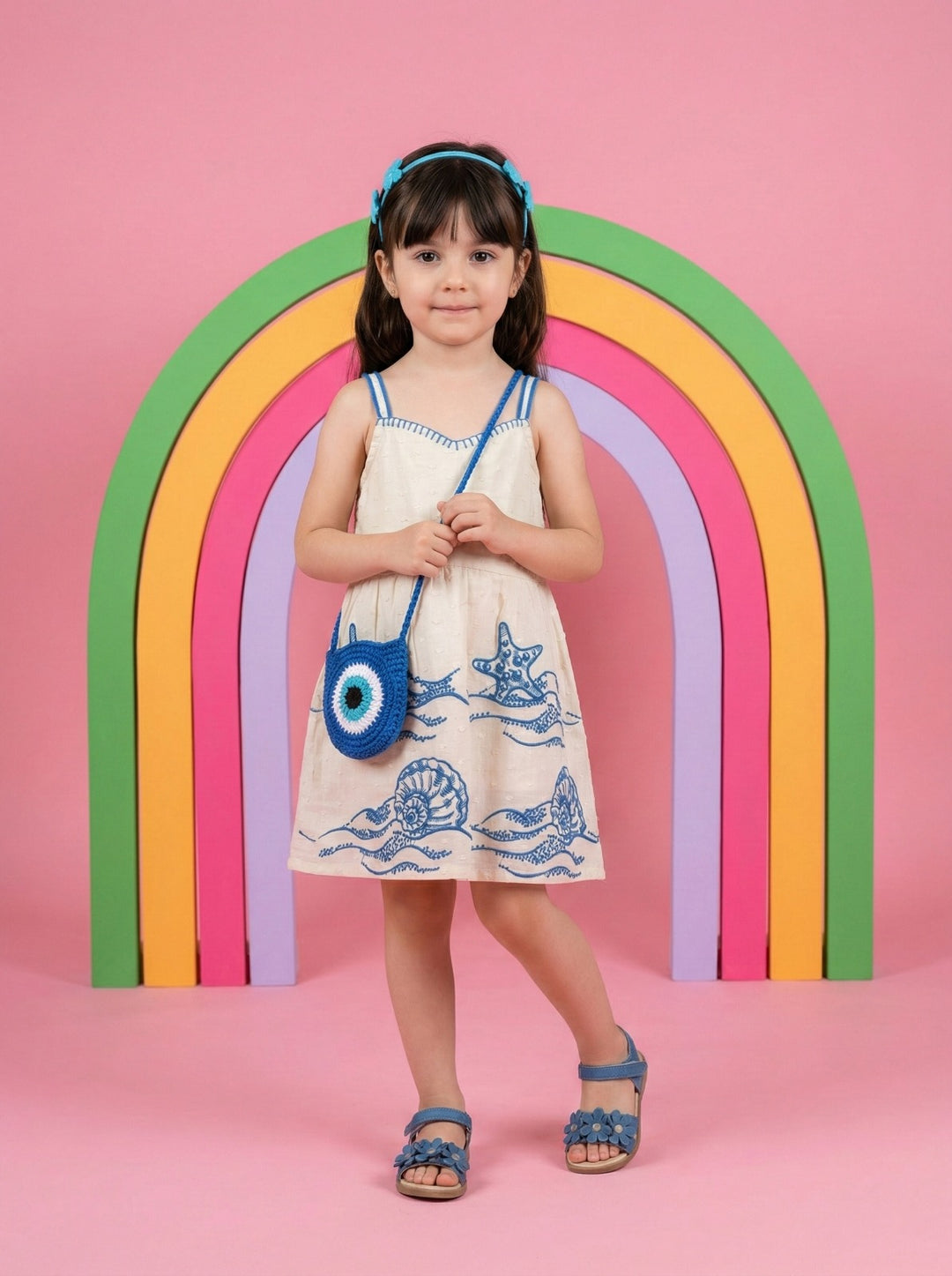 Joy cream embroidery kids cotton dress