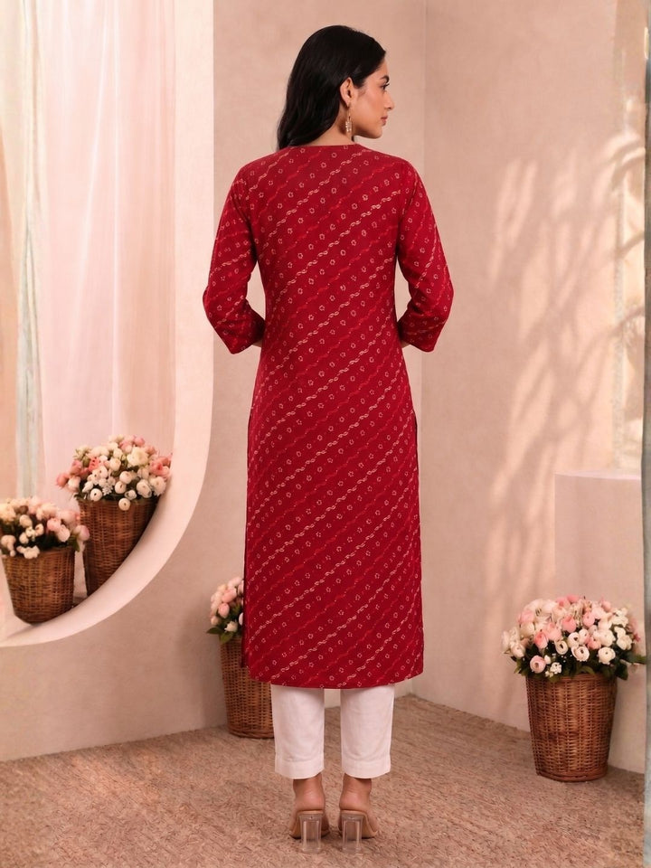 Medha Carmine Printed Work Kurti