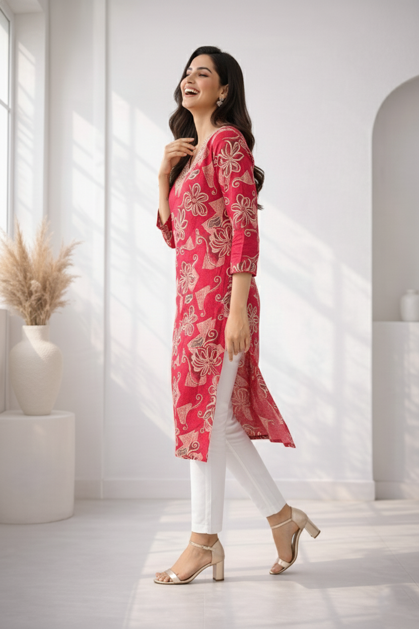 Barnali Cardinal Printed Work Kurti