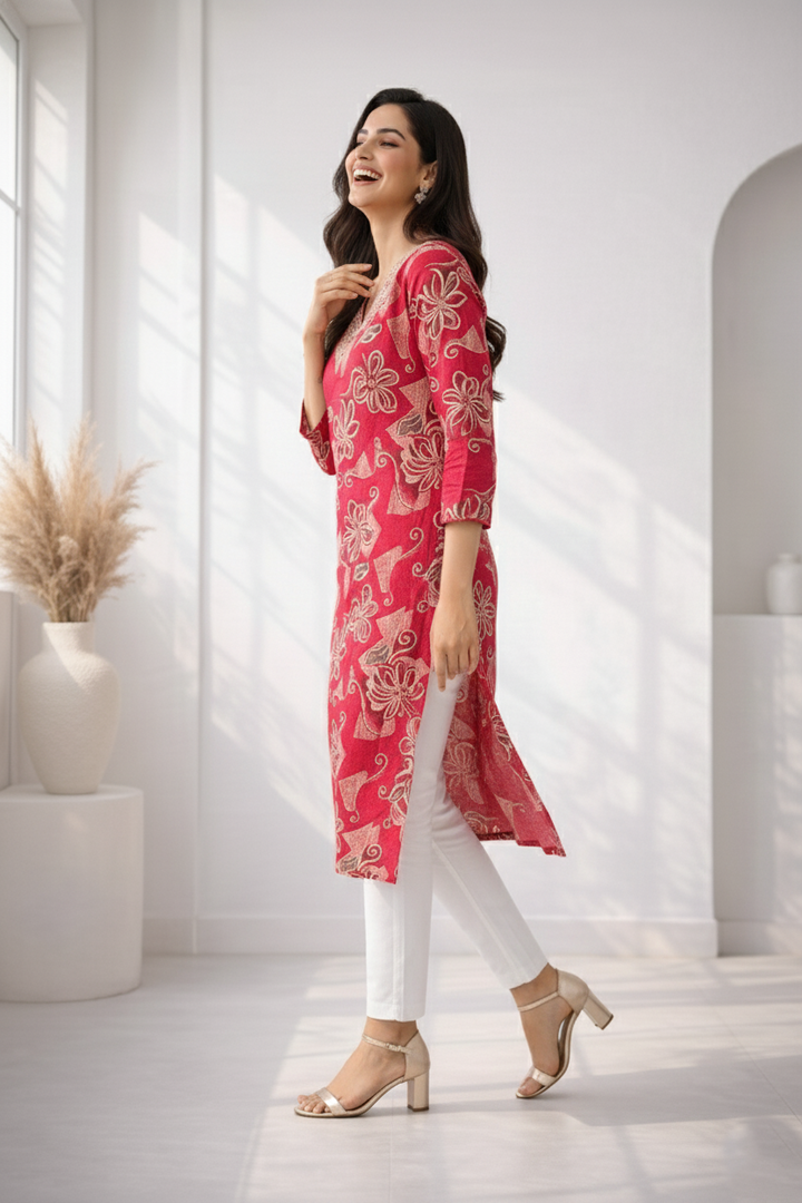 Barnali Cardinal Printed Work Kurti