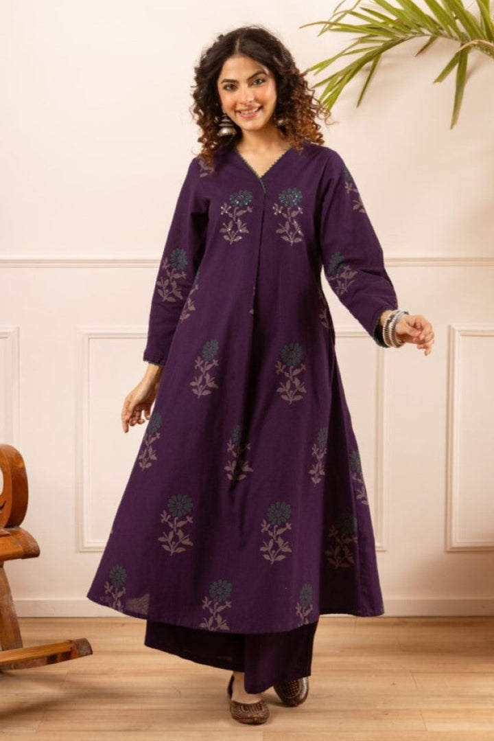 Karen Tyrian cotton kurta pant set