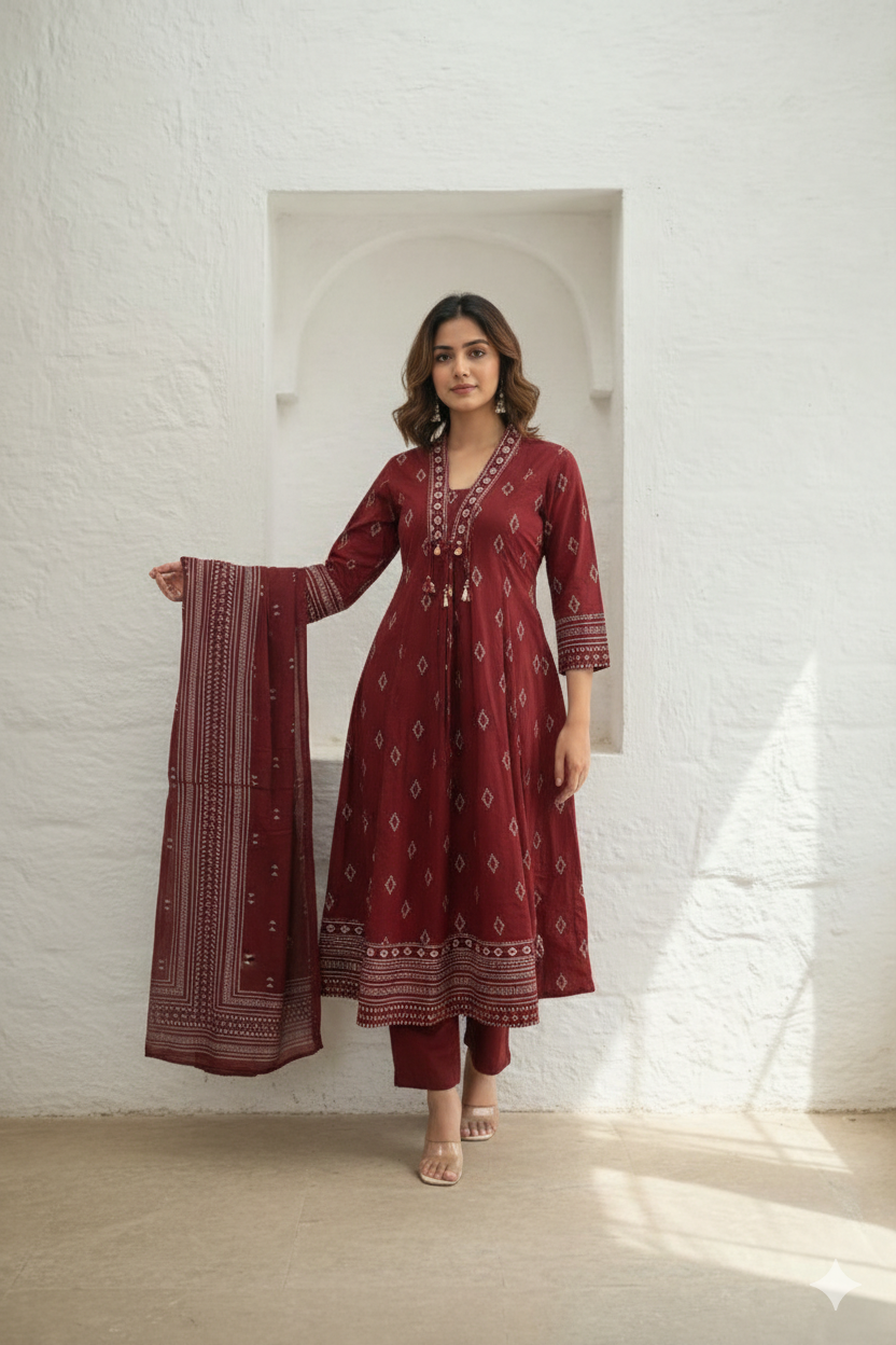 Vairagi Brick Printed Work Suit Set