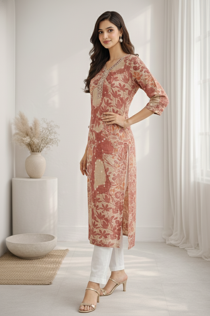 Barnali Sepia Printed Work Kurti