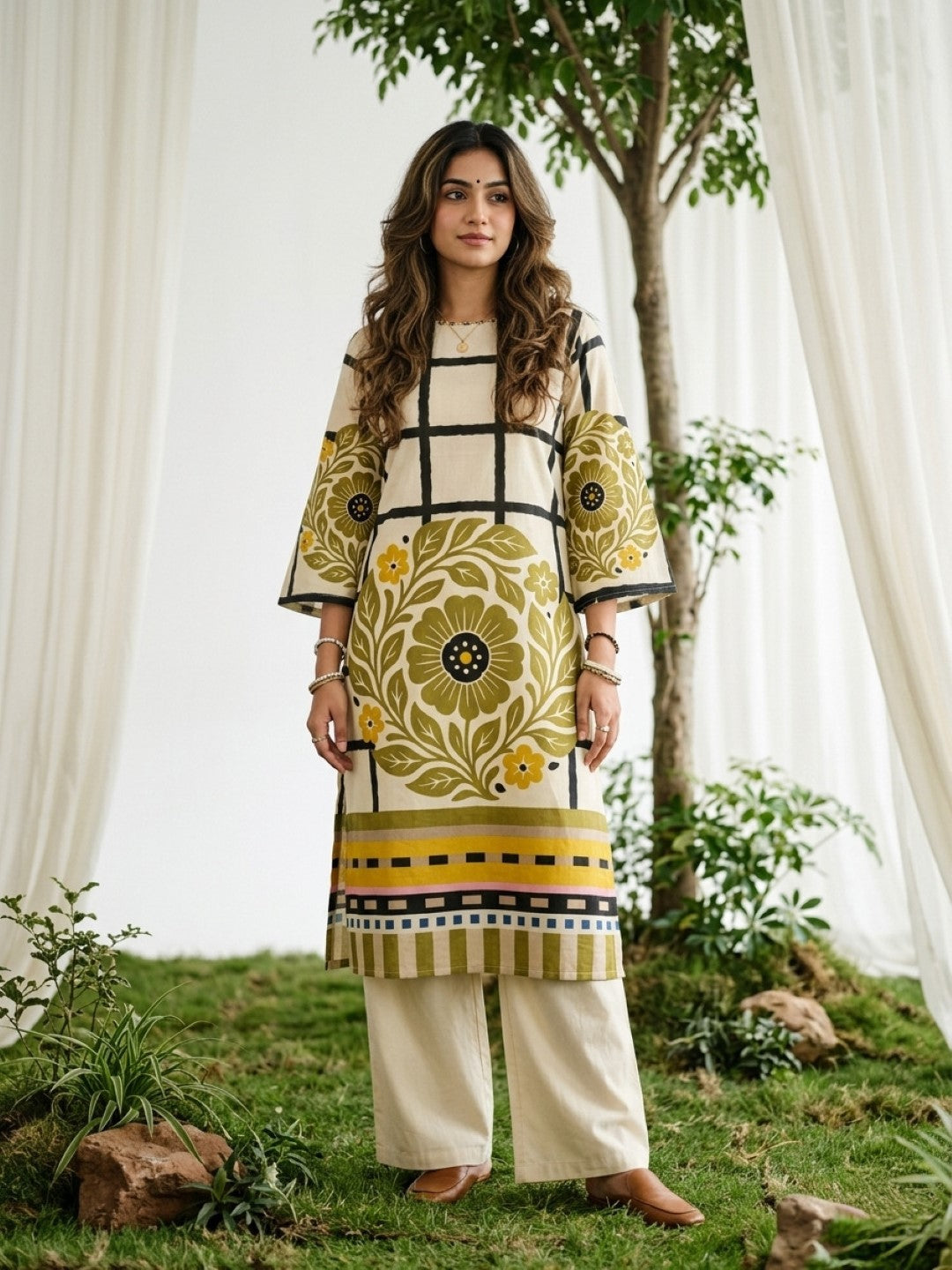 Virosh sunglow cotton printed Kurta Pant set