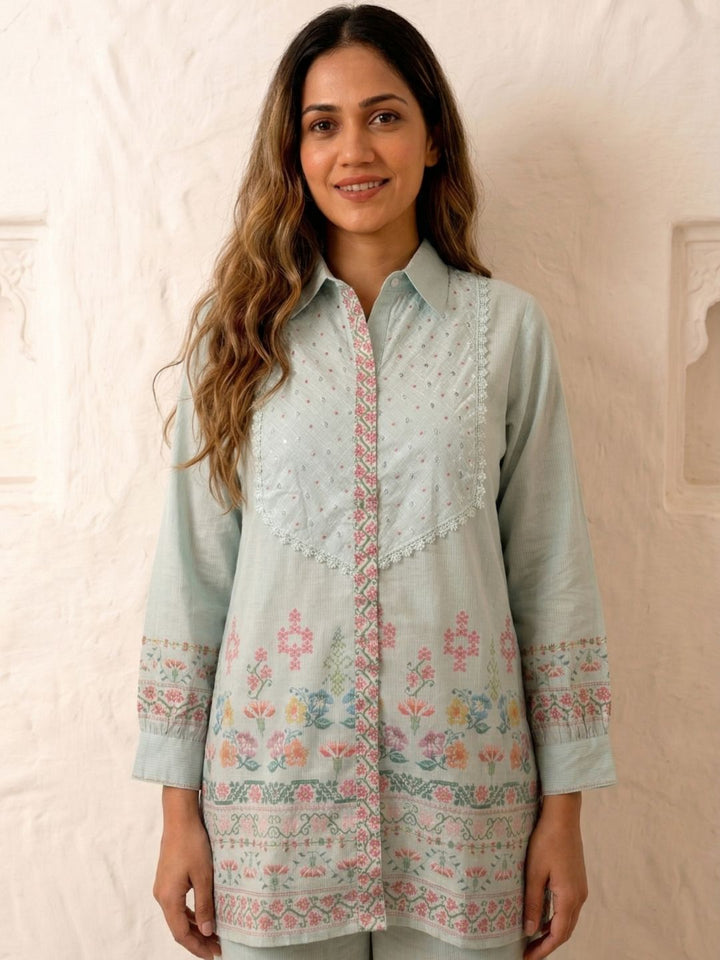 Benisha spruce schiffli cotton co-ord set