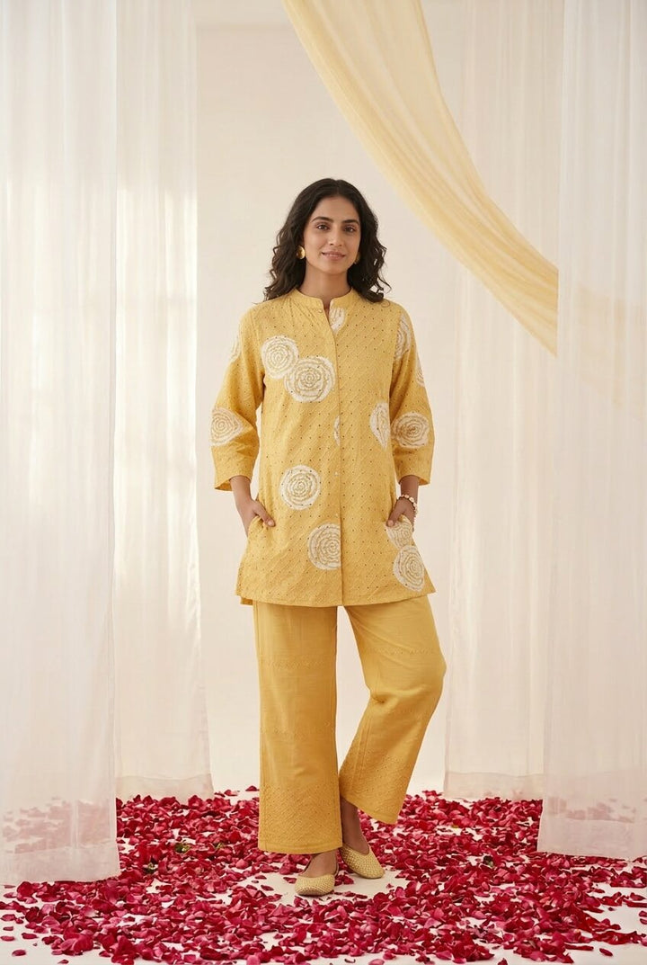 Swades canary schiffli Cotton co-ord set
