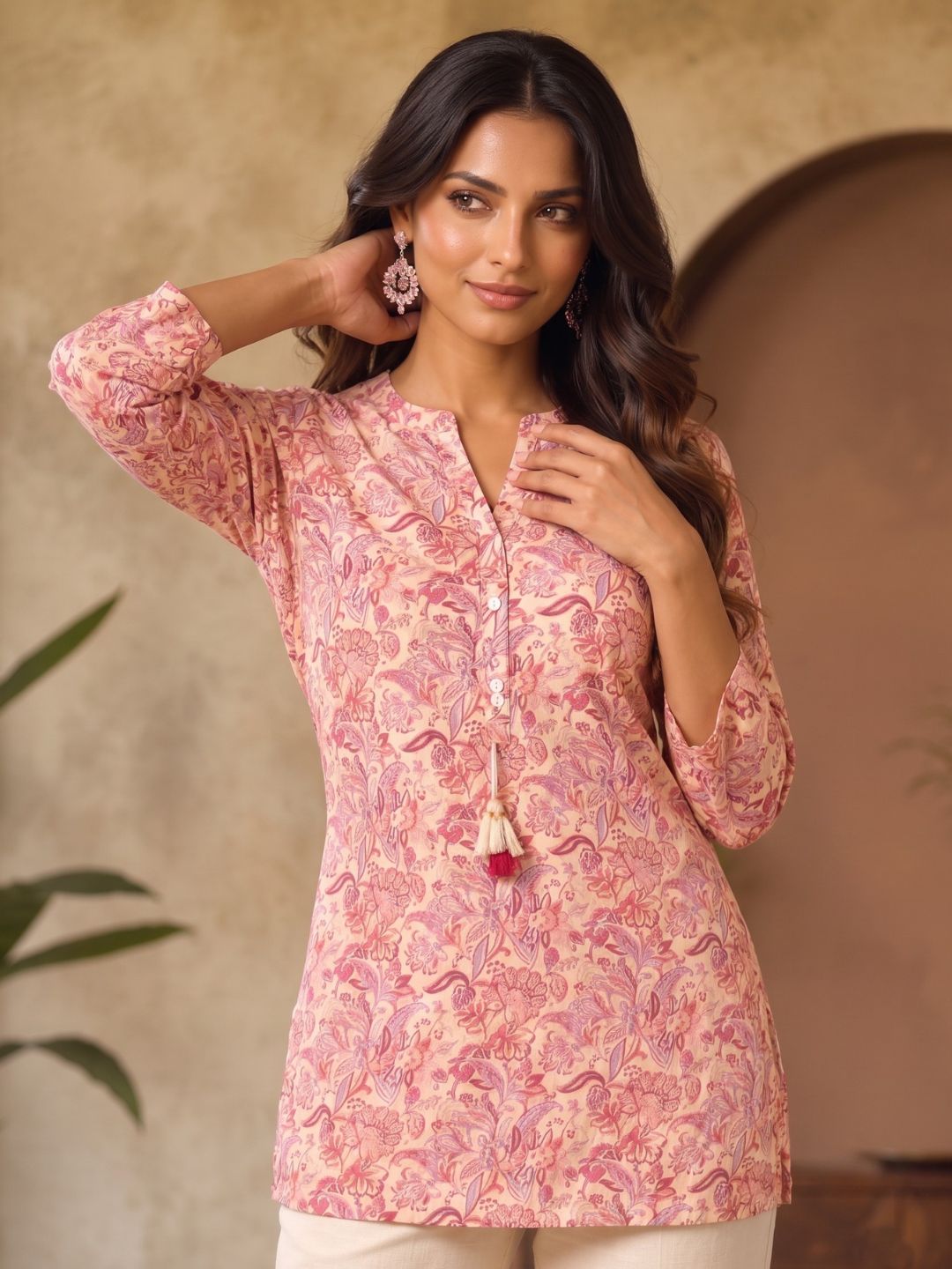 UMA BLUSH PRINTED COTTON SHORT TOP