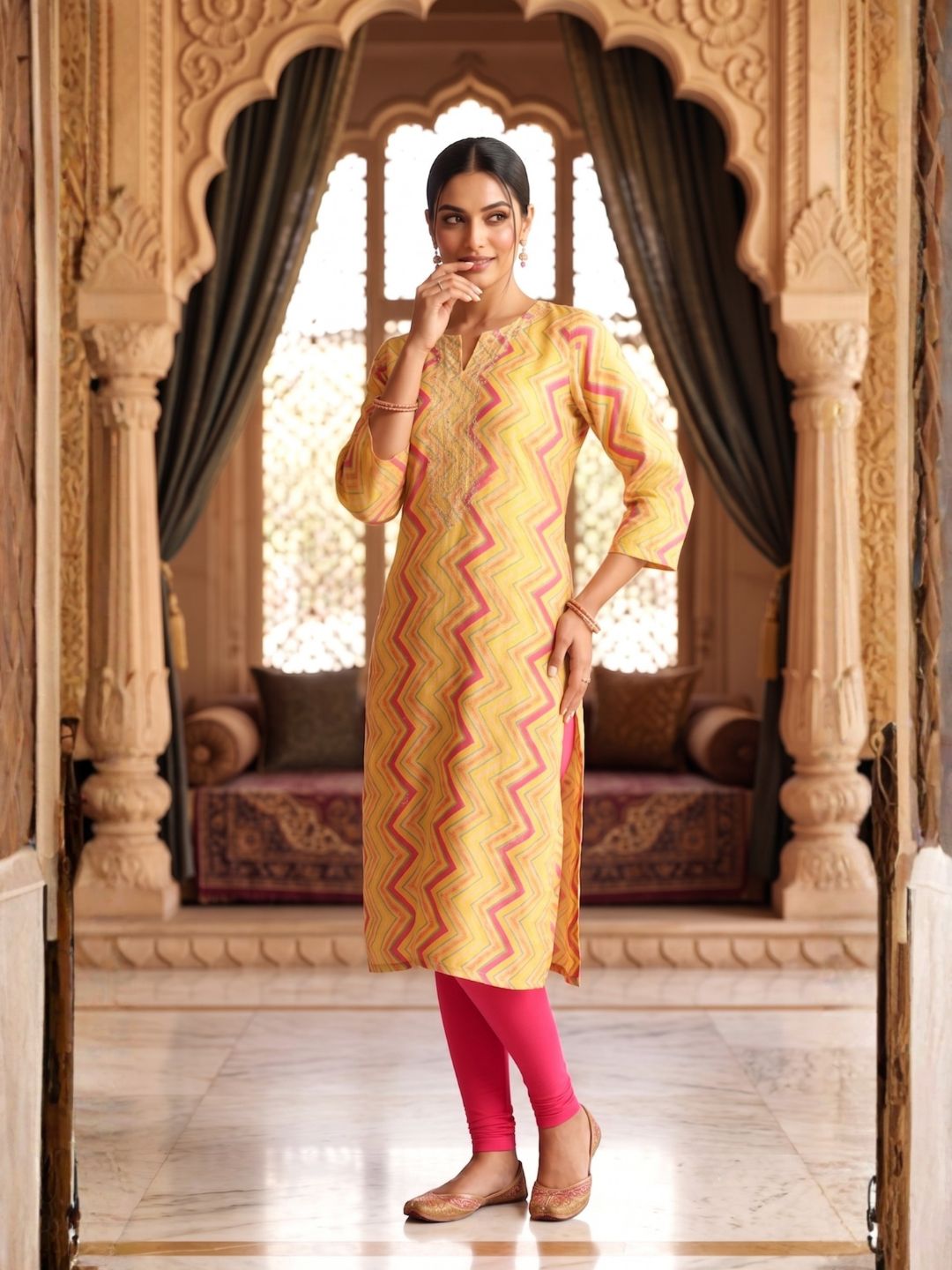 Palki Apricot Printed Work Kurta