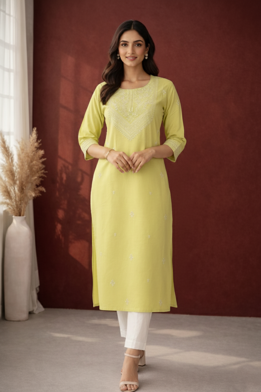 Chandri Mint Embroidered Kurti
