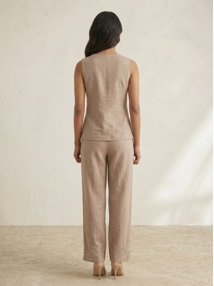 Mihika Hazelnut embroidery waist coat pant set