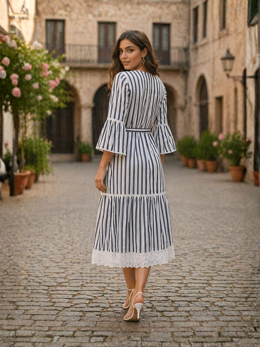 Perka stone stripes cotton dress