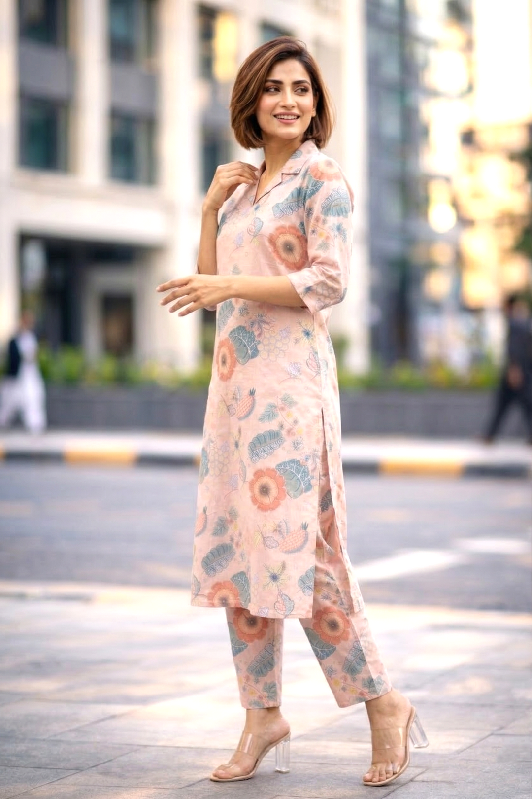 Bindiya rose linen kurta pant set