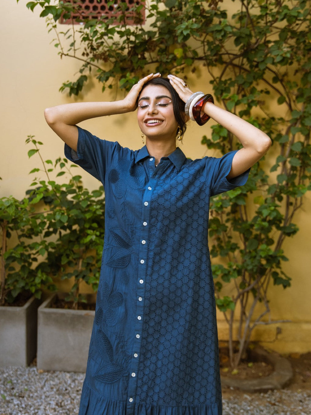 Ravya azure embroidery cotton dress