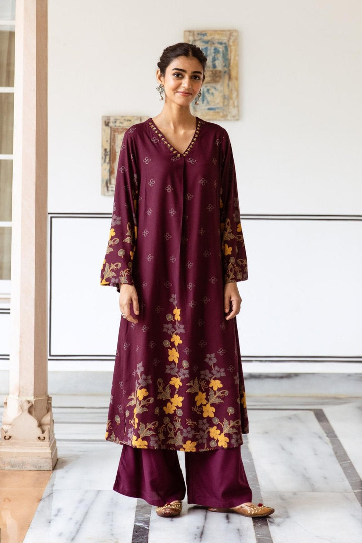 Shimoni Merlot Printed Kurta Pant Set