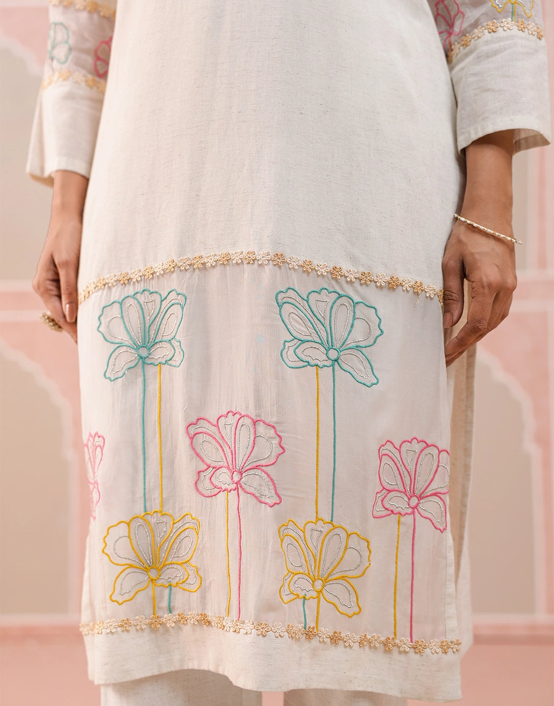 Drona merino embroidery cotton kurta pant set