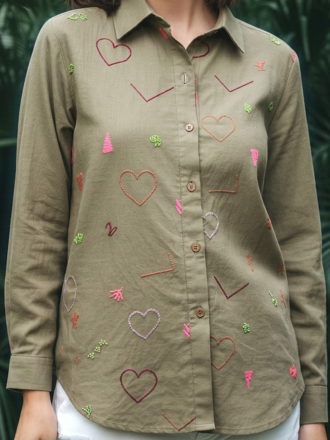 Ivanka olive embroidery cotton shirt
