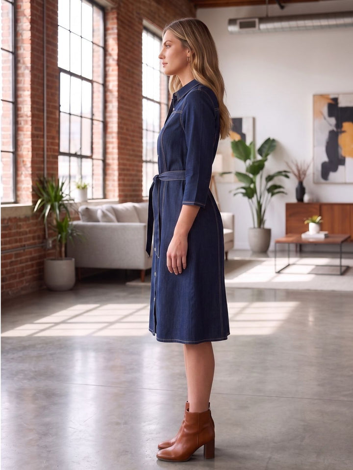 Prisha Navy denim cotton dress