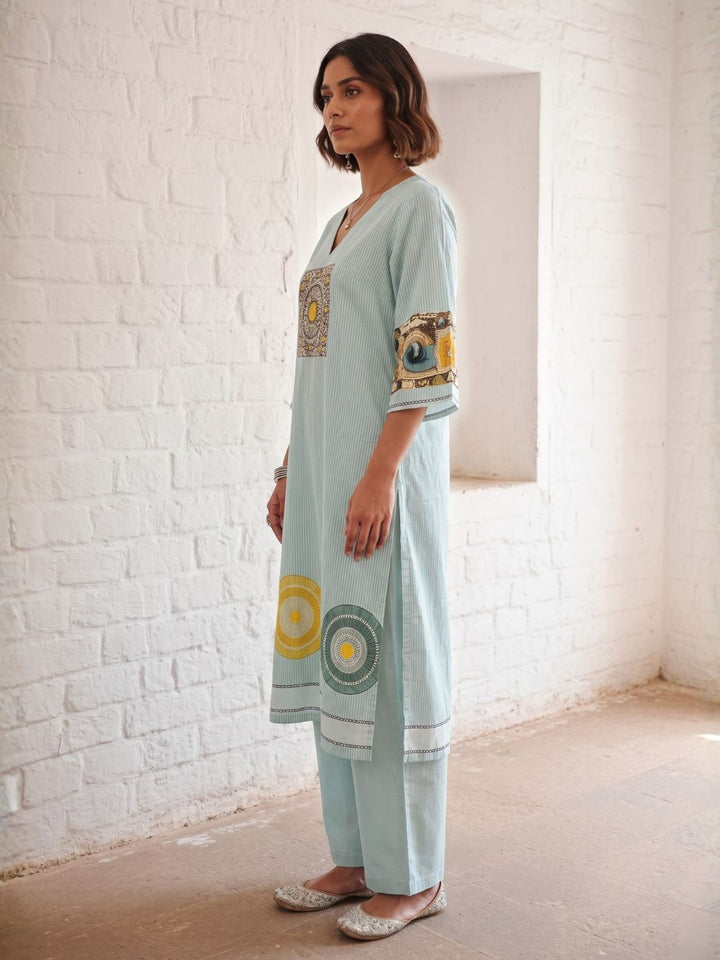 Virosh softblue cotton kurta pant set