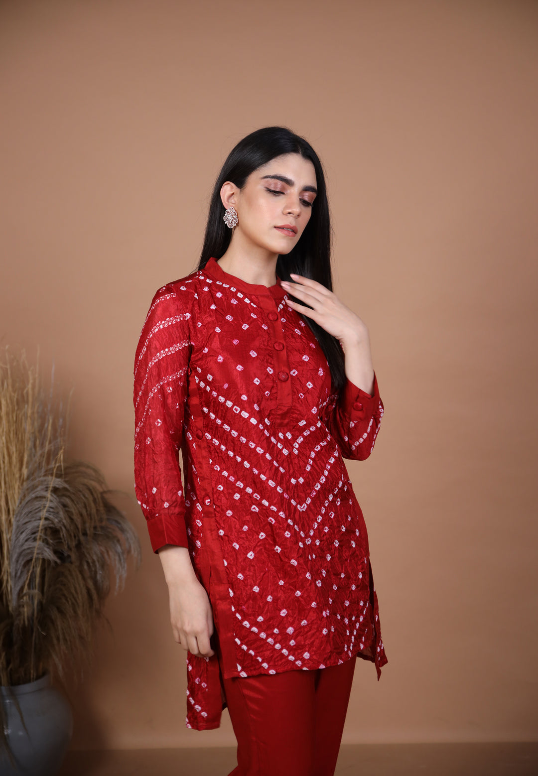 Kalindi Maroon Bandhej Co-ord Set