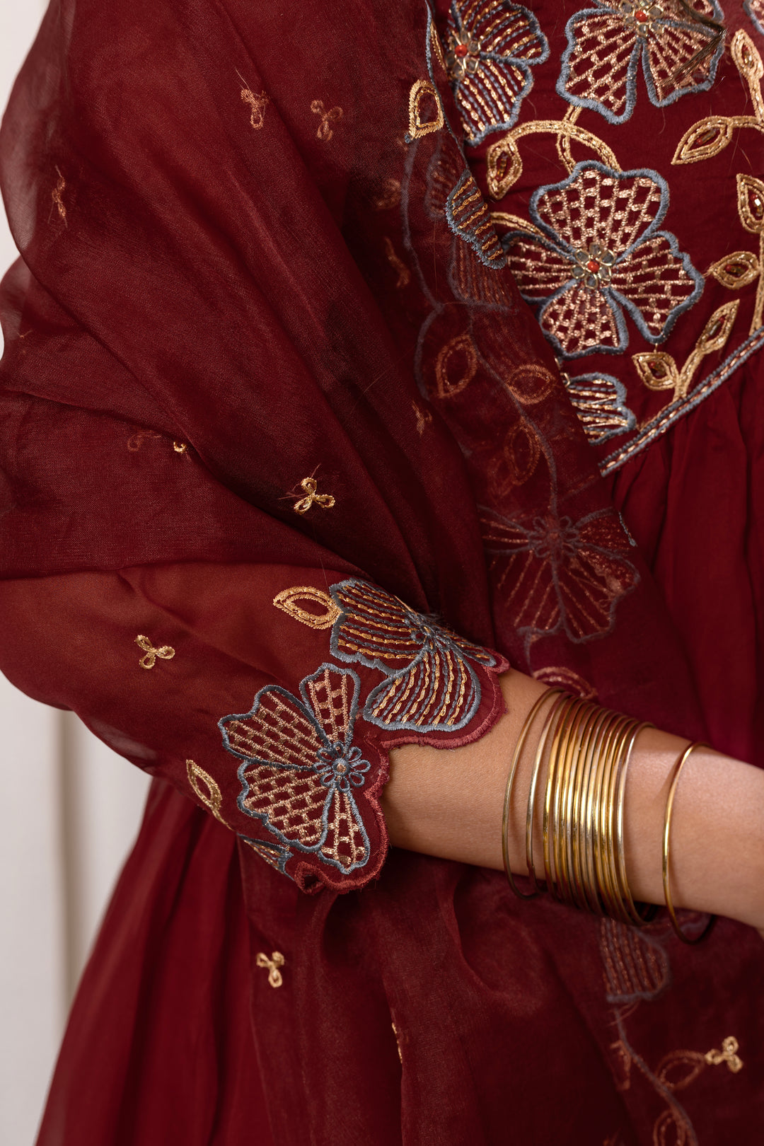 Nisha Merlot Embroidered Suit Set