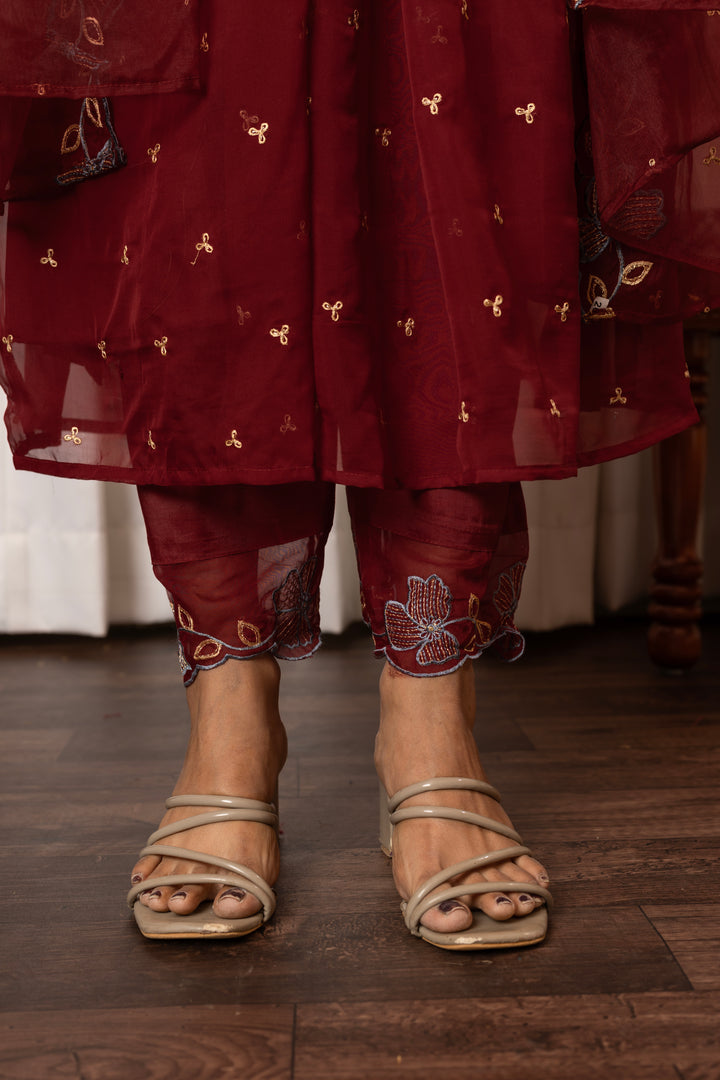 Nisha Merlot Embroidered Suit Set