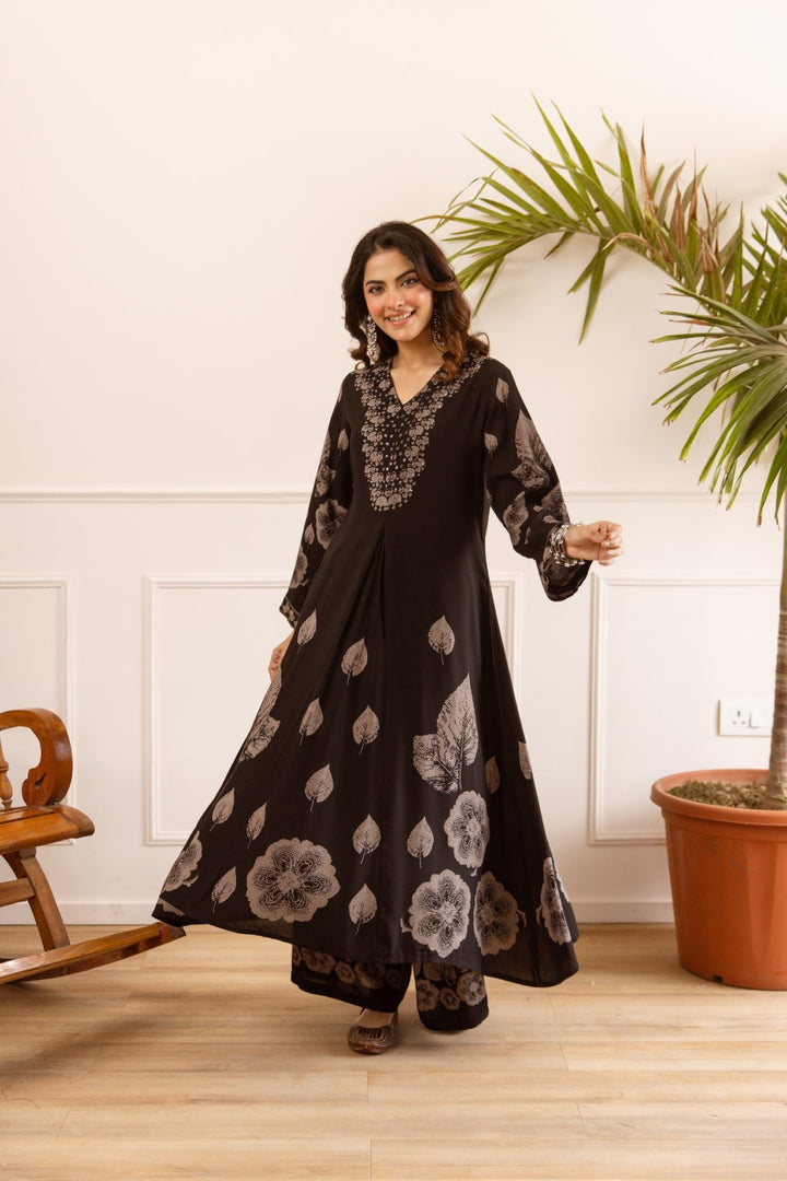 Karen coal printed cotton kurta pant set