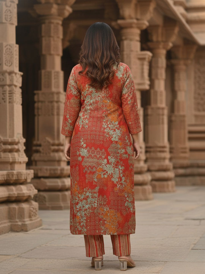 Reet Carmine Printed Work Suit Set