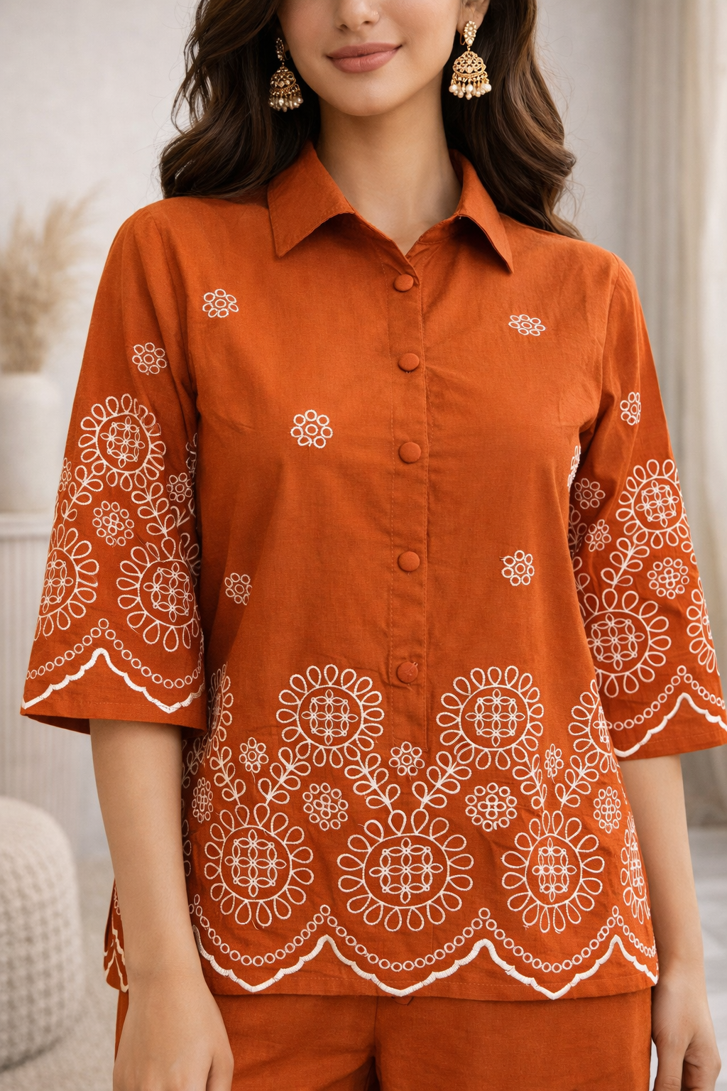 Abira Rust Embroidered Co-ord Set