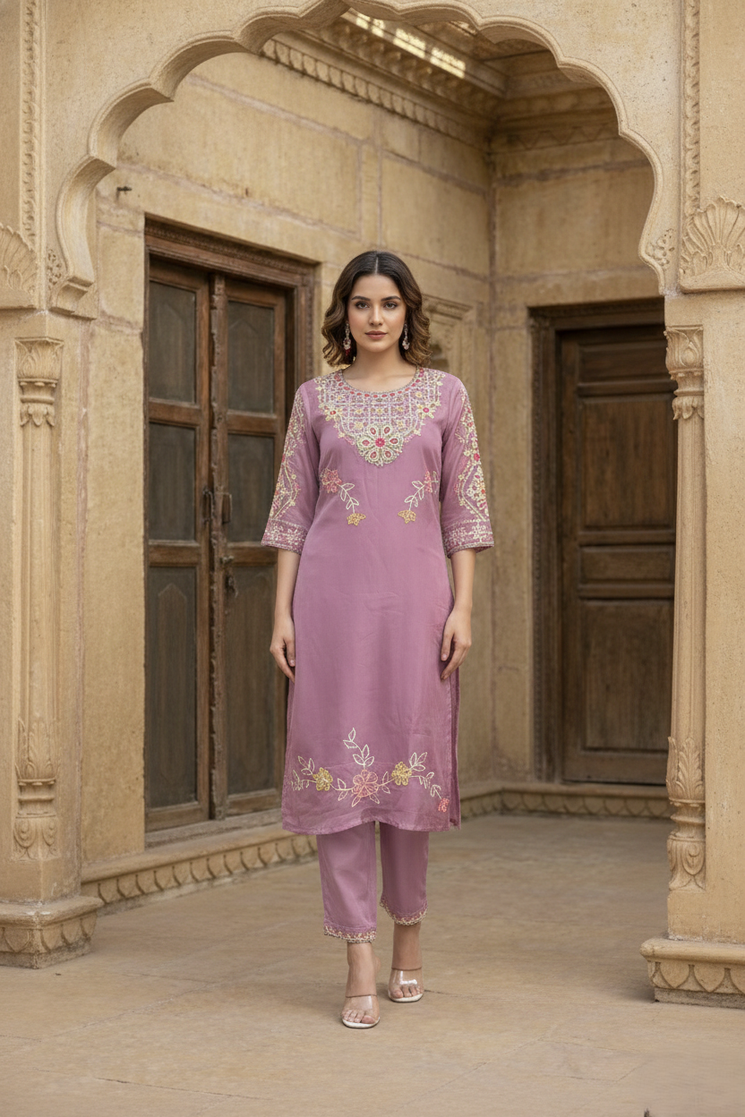 Yami Rose Embroidered Suit Set