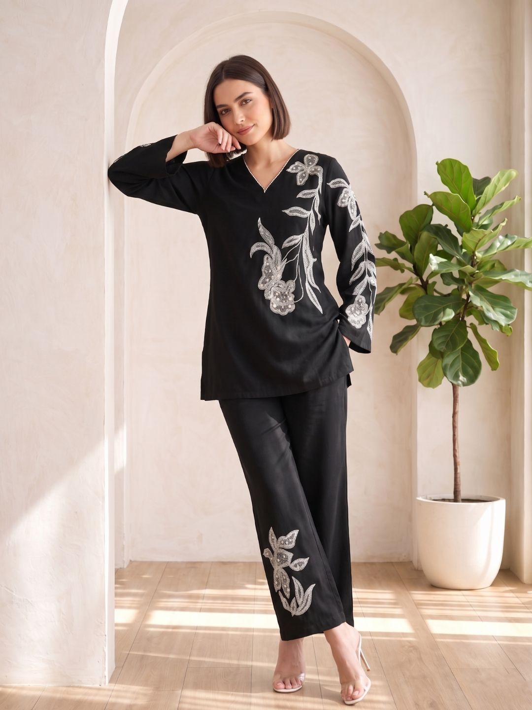 Tashvika ebony embroidered Co-ord Set