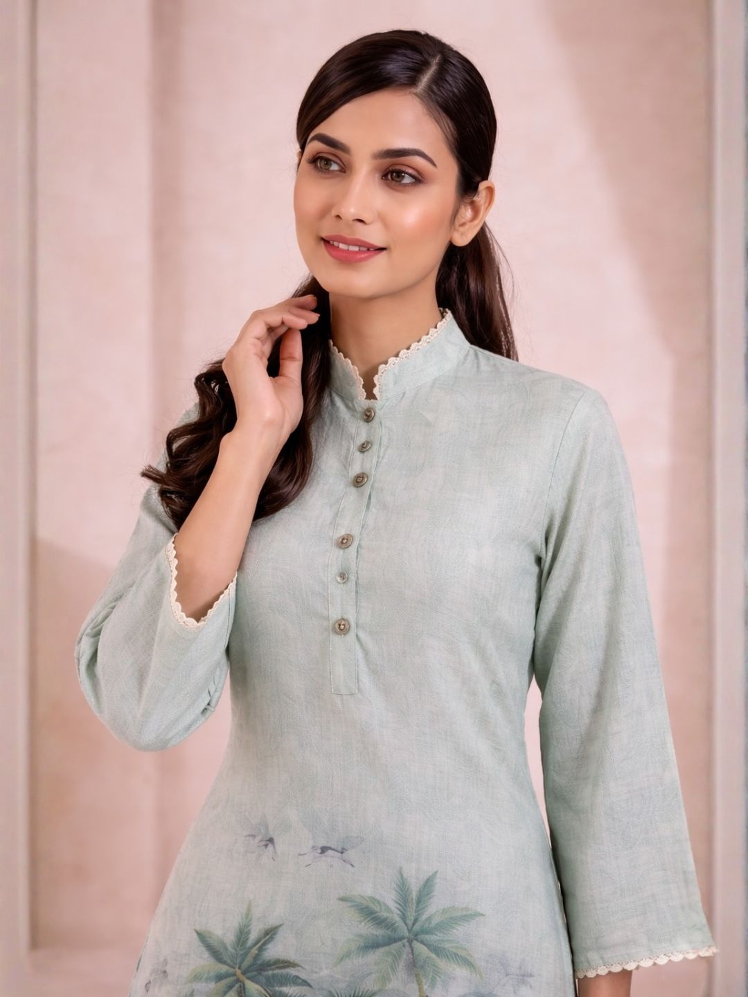 Shanti Minty Printed Work Co-ord Set
