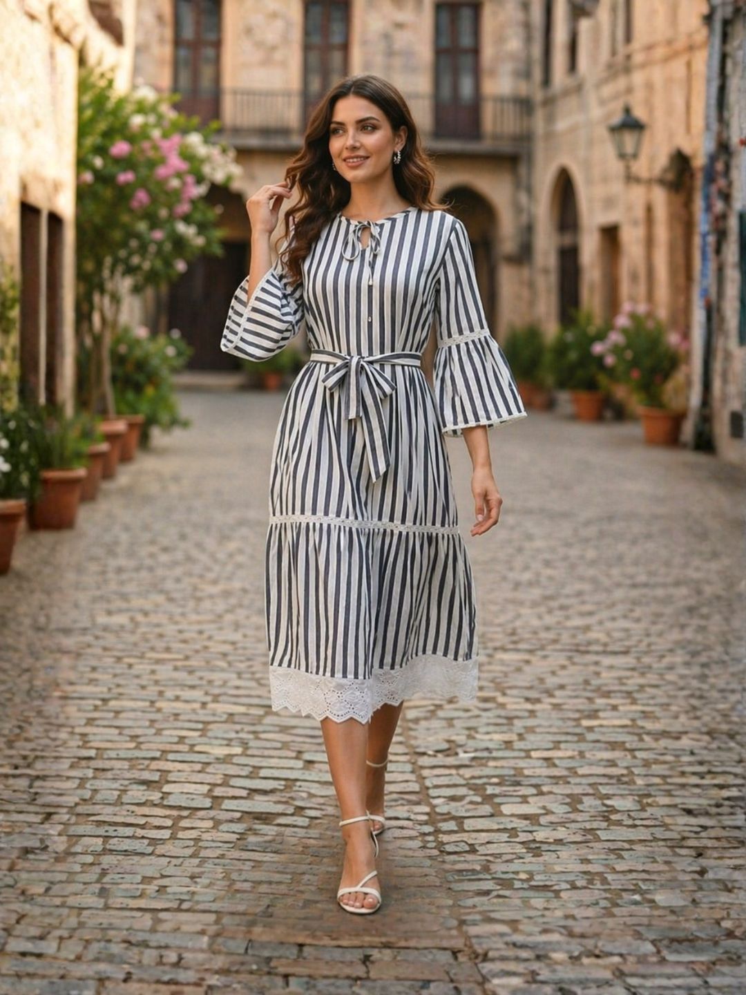Perka stone stripes cotton dress