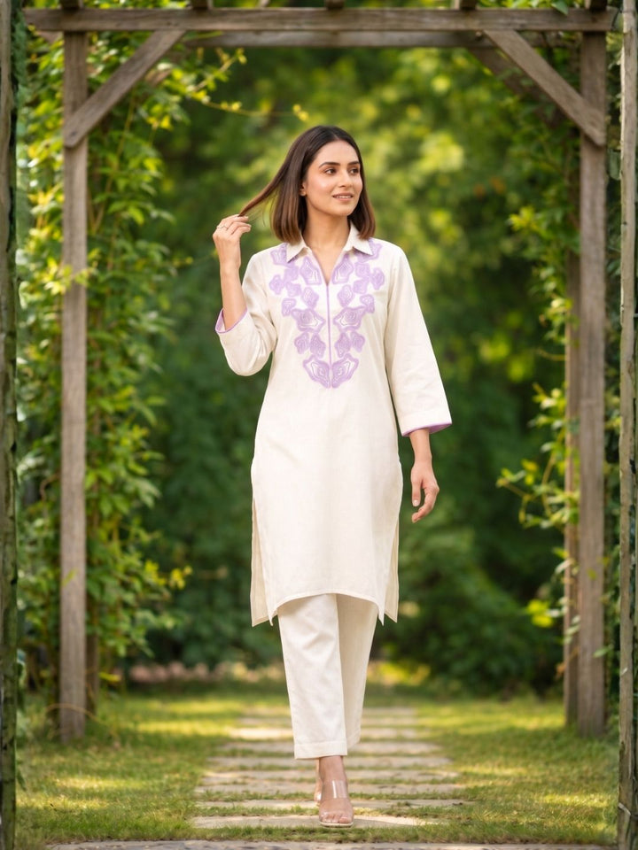 Bela Lavender Embroidered Kurta Pant Set