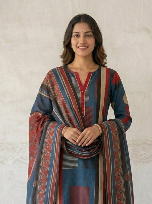 Swades berry printed cotton suit set