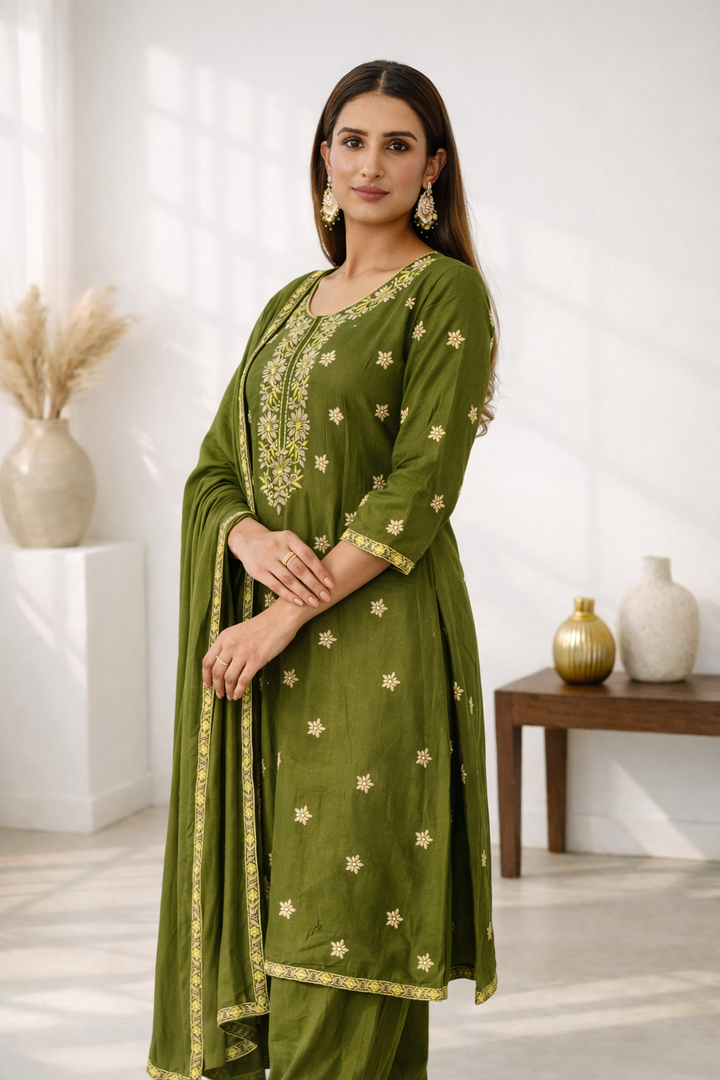 Anila Olive Full Work Anarkali Suit Set